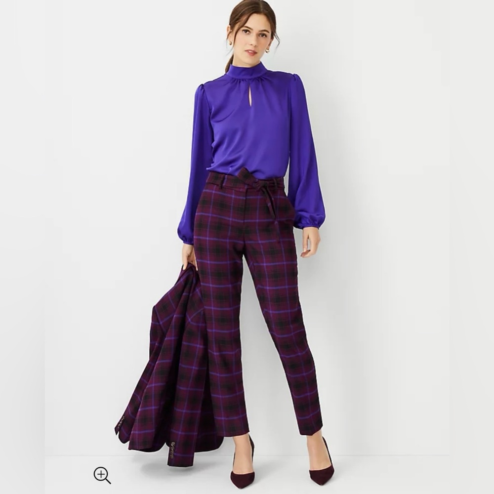 Ann Taylor Tie Waist Plaid Ankle Trousers Pants 4 NWT
